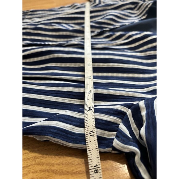 Parker Navy White Stripe V Neck Smocked Peplum Long Sleeve Blouse Size S - Picture 9 of 9